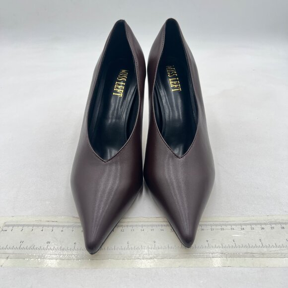 miss left Brown Classic V-Cut Pointed Toe Pumps Slip On High Heel Elegant Shoes - Picture 7 of 8